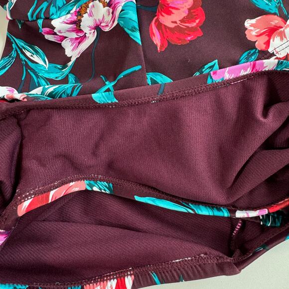 Embrace Your Curves Women Floral One Piece Bathing Swimsuit Burgundy XL 16/18 - Picture 9 of 9